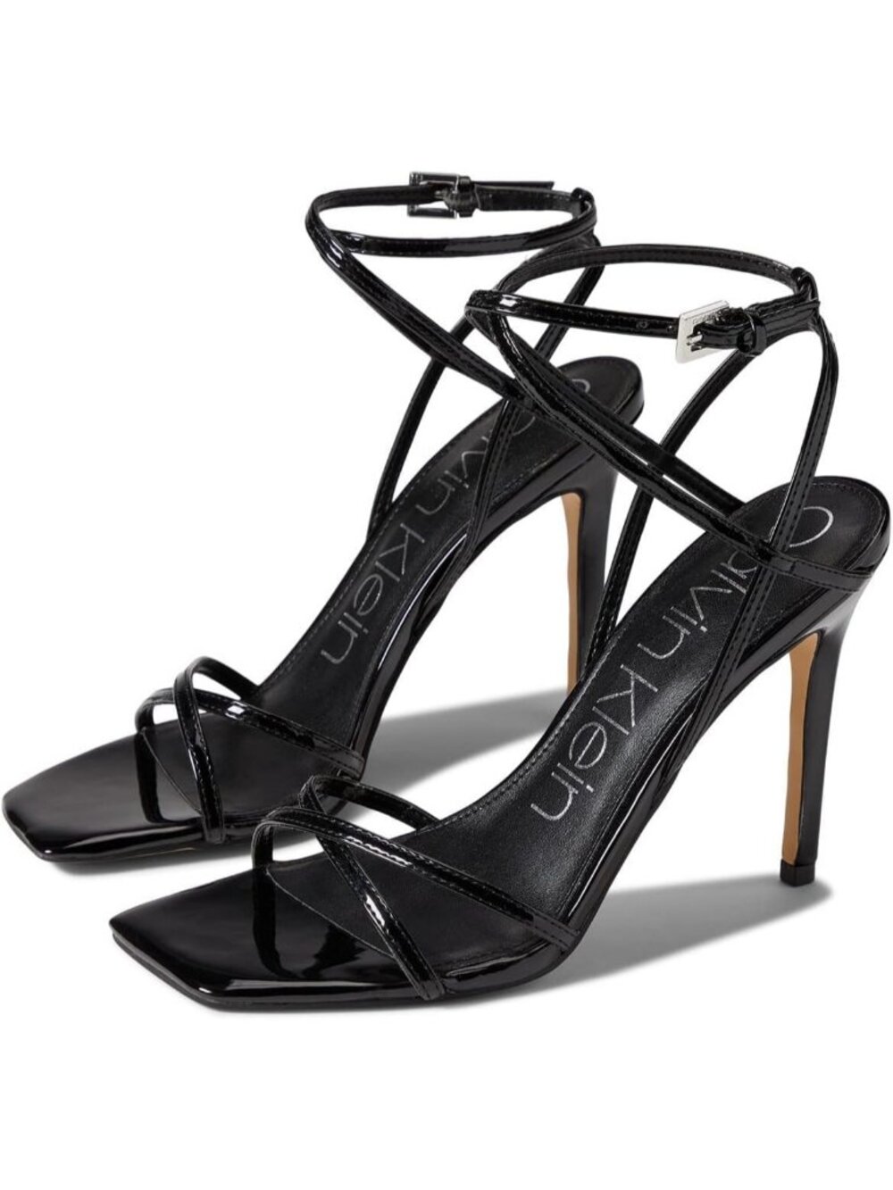 Women's Black Buckle Closure on Ankle Open Toe Classic Stiletto Heeled Sandals